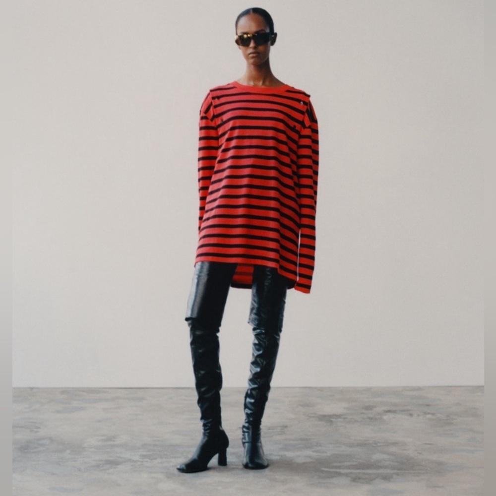 H&M Studio Orange and Black Striped Top